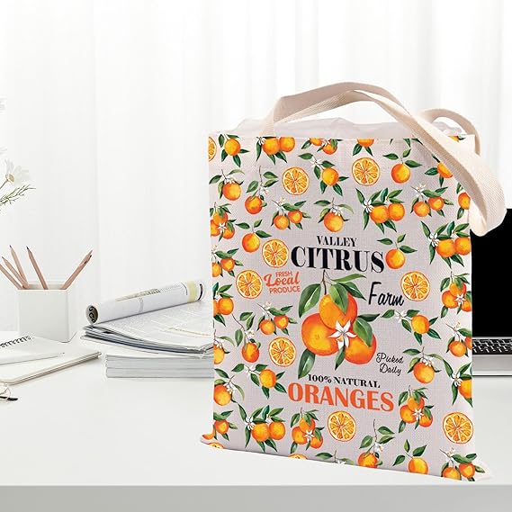 Orange Tote Bag Autumn Lover Gift Valley Citrus Farm Oranges Shopping Bag Fruit Lover Gift
