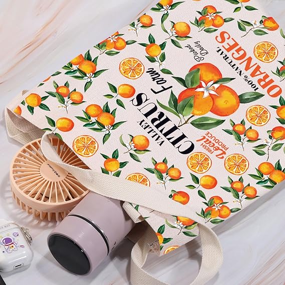 Orange Tote Bag Autumn Lover Gift Valley Citrus Farm Oranges Shopping Bag Fruit Lover Gift