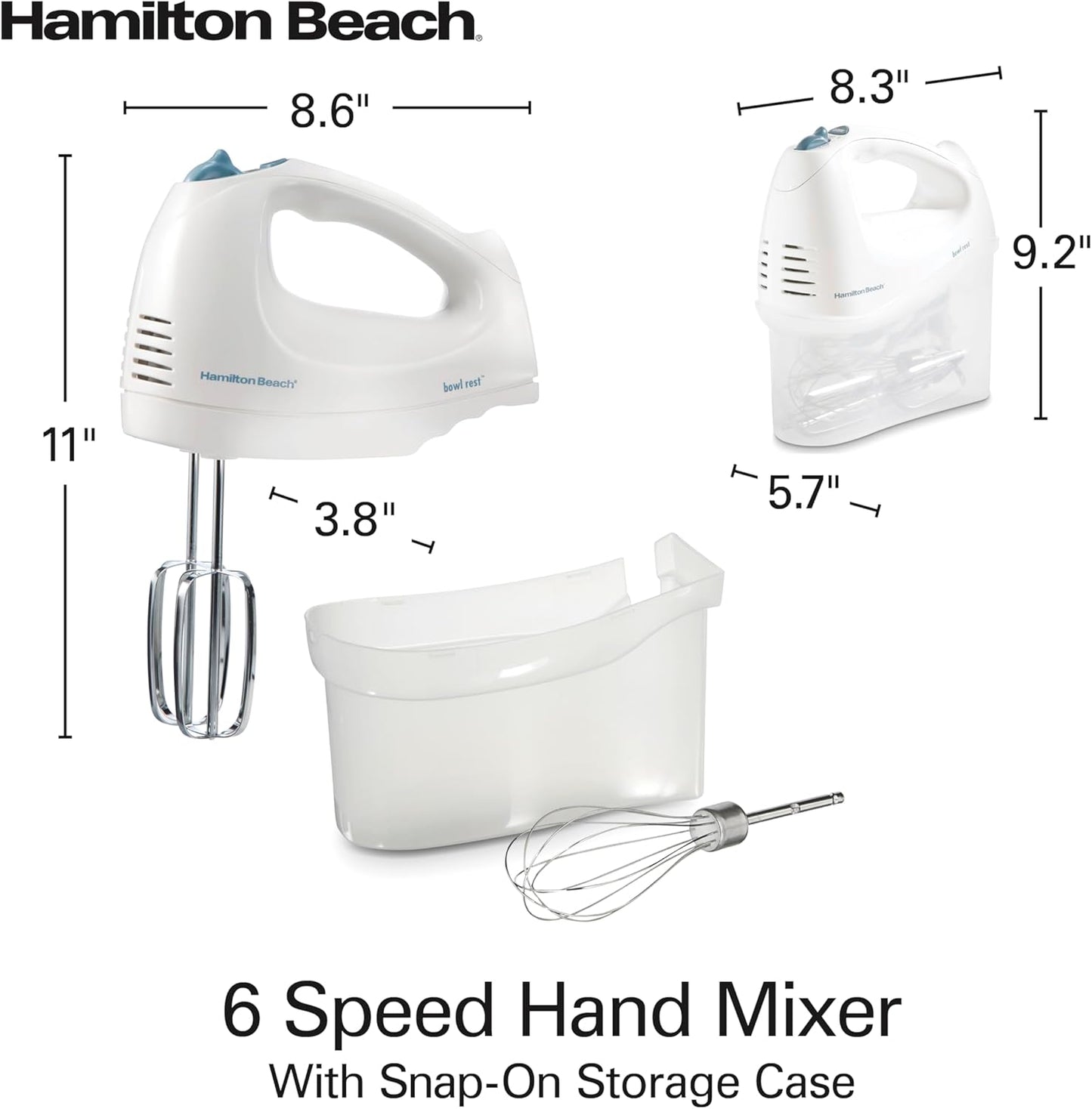 Hamilton Beach 6-Speed Hand Mixer, 250W, White