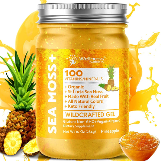 Organic Irish Sea Moss Gel – Pineapple Flavor, Wildcrafted Superfood, 10 oz